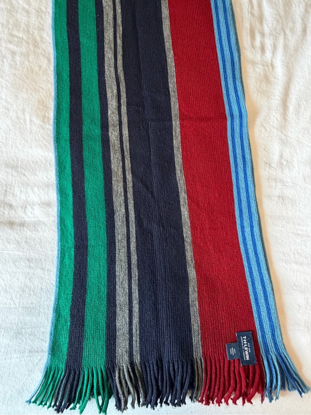 T M Lewin 100% Merino Wool Scarf Fringe Striped Unisex Preppy Academia Warm